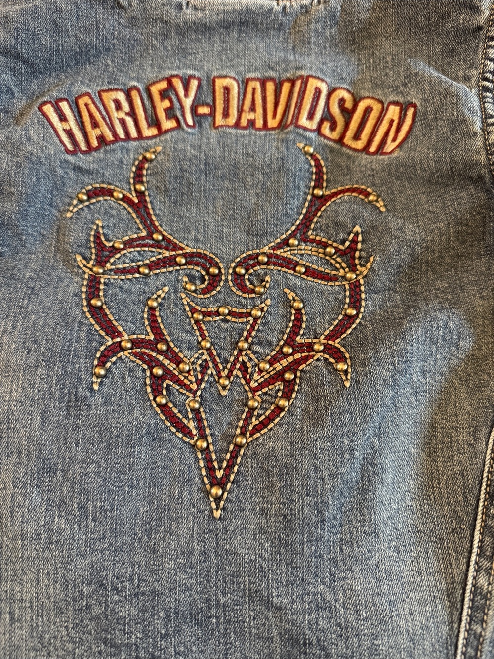 Harley-Davidson Embroidered Studded Corset Lace Up denim vest-Y2K - Picture 2 of 6